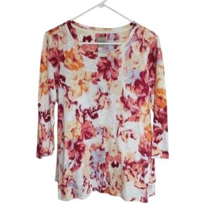 NWOT Chico’s Slub Knit Floral Top 3/4 Sleeve Tee – Size 1 (Women’s Size M)